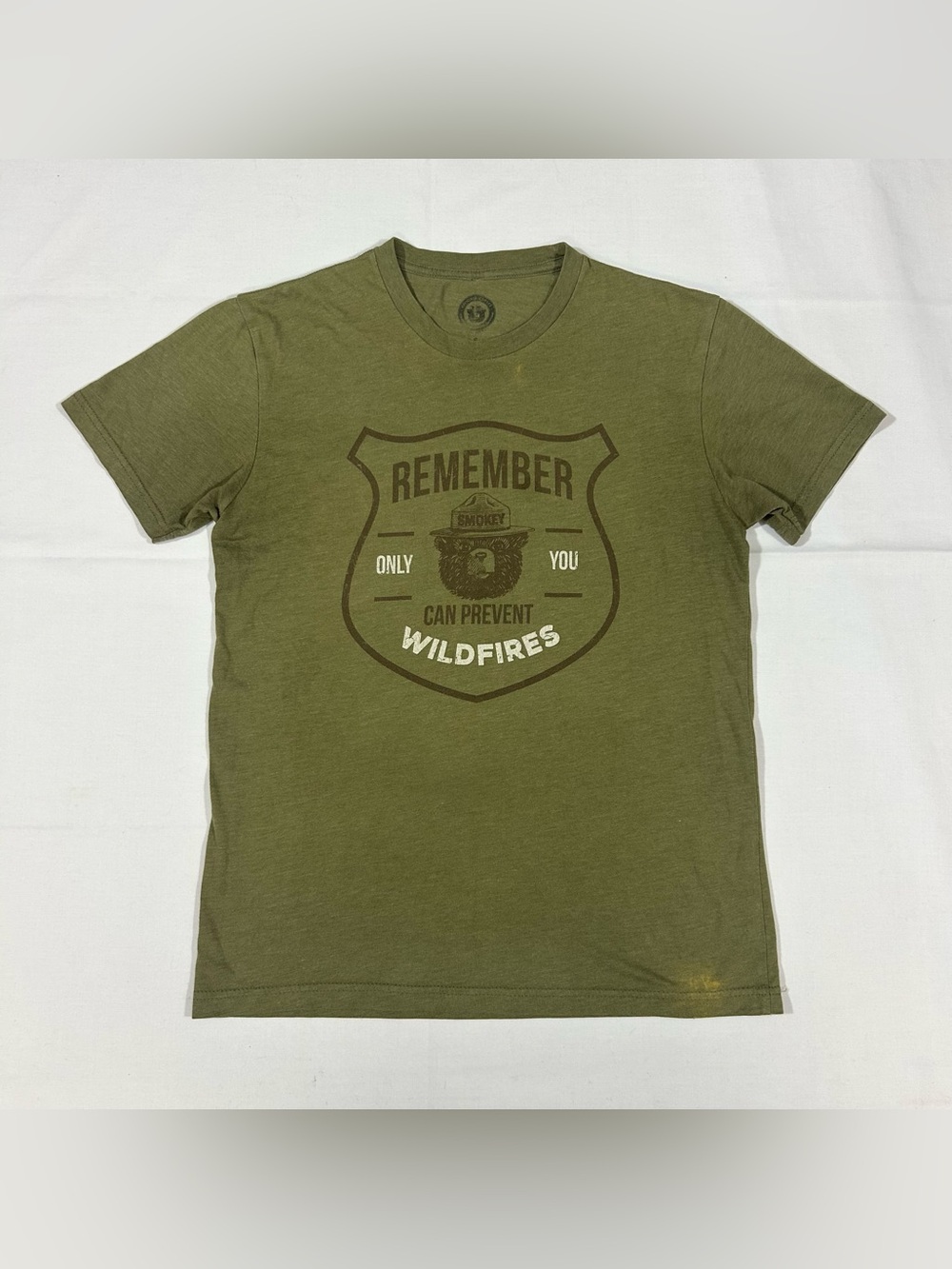 Smokey the Bear Olive Green Prevent Forest Fires Mens Small T Shirt Tee Crewneck